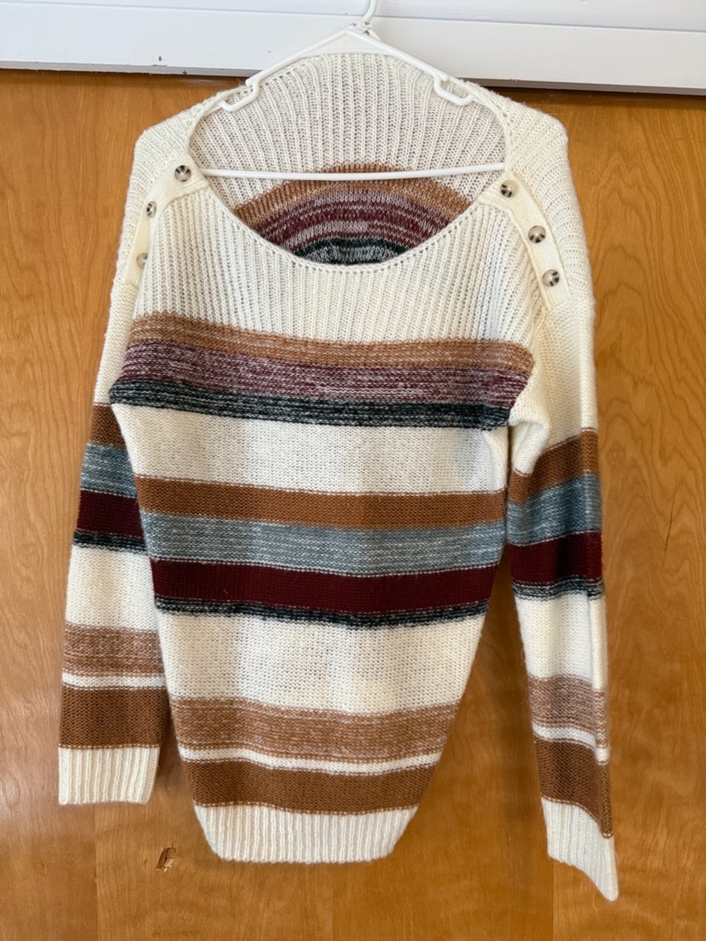 Maurice’s Women’s Cream Striped Button-Shoulder Sweater